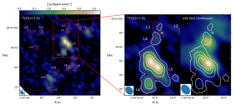 ALMA images of 13CO and continuum emission from NGC 6094 in M33.  Credit: Saul P. Phiri (University of Central Lancashire).